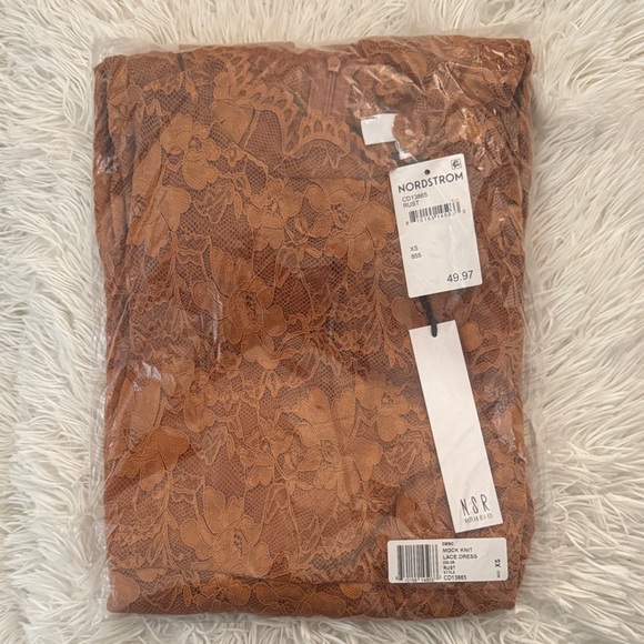 NSR Lace knit Long Sleeve Minidress in Rust Brown - Picture 4 of 4